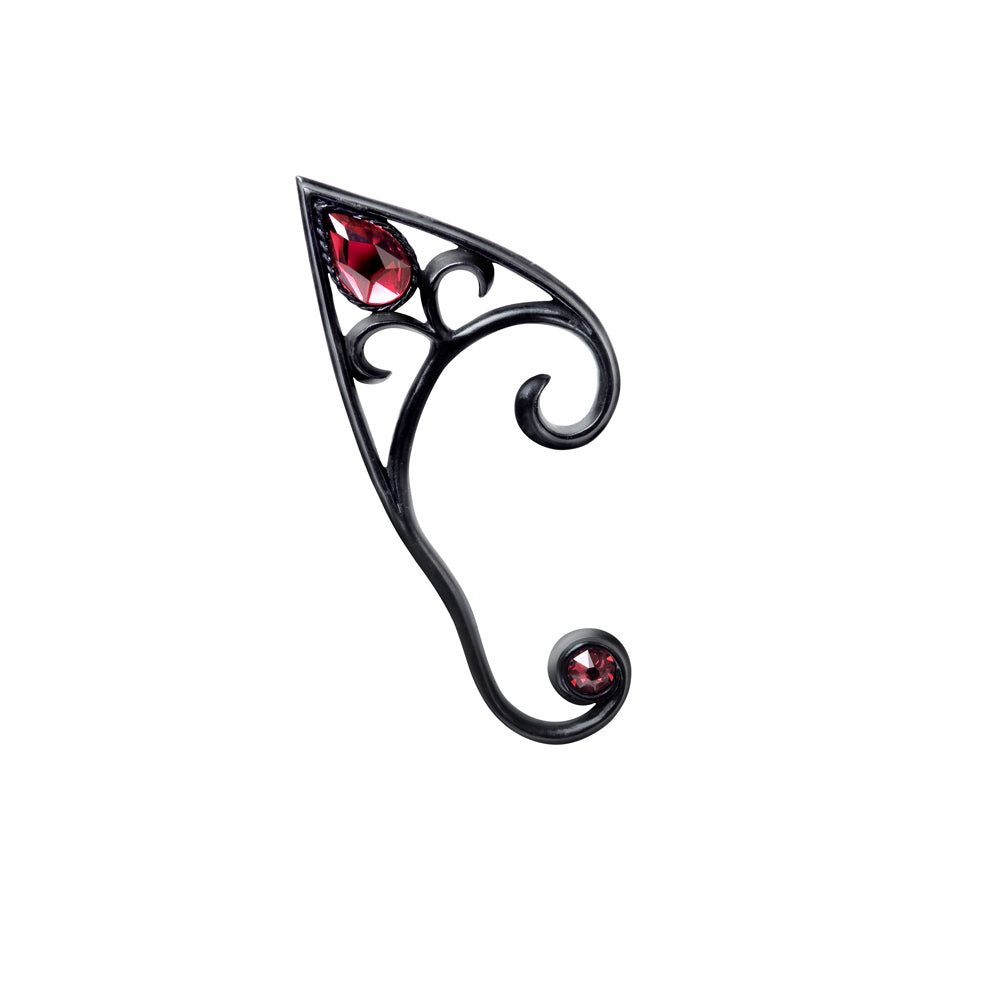 Elven Ear Wrap – Black or Pewter with Red Crystals