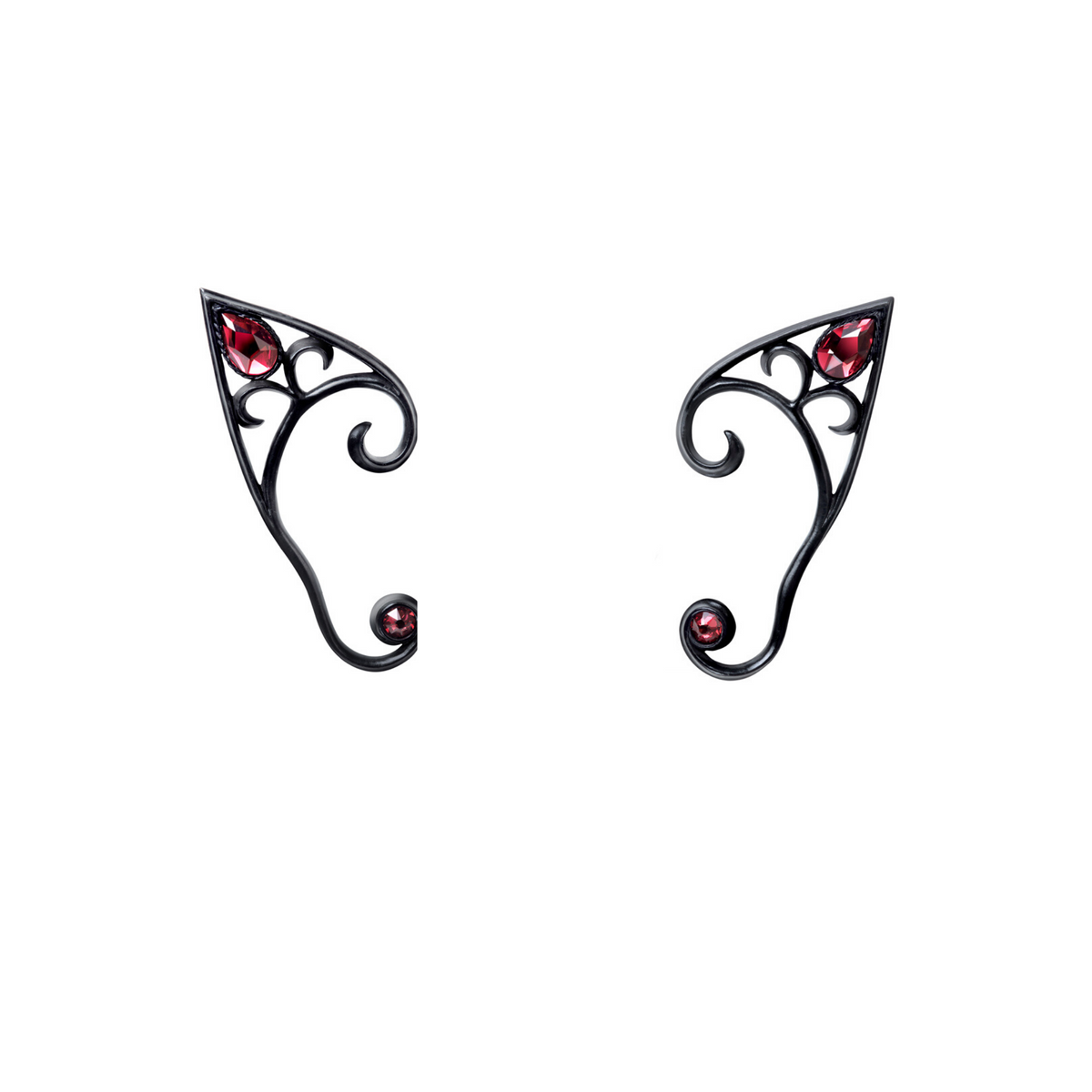 Elven Ear Wrap – Black or Pewter with Red Crystals