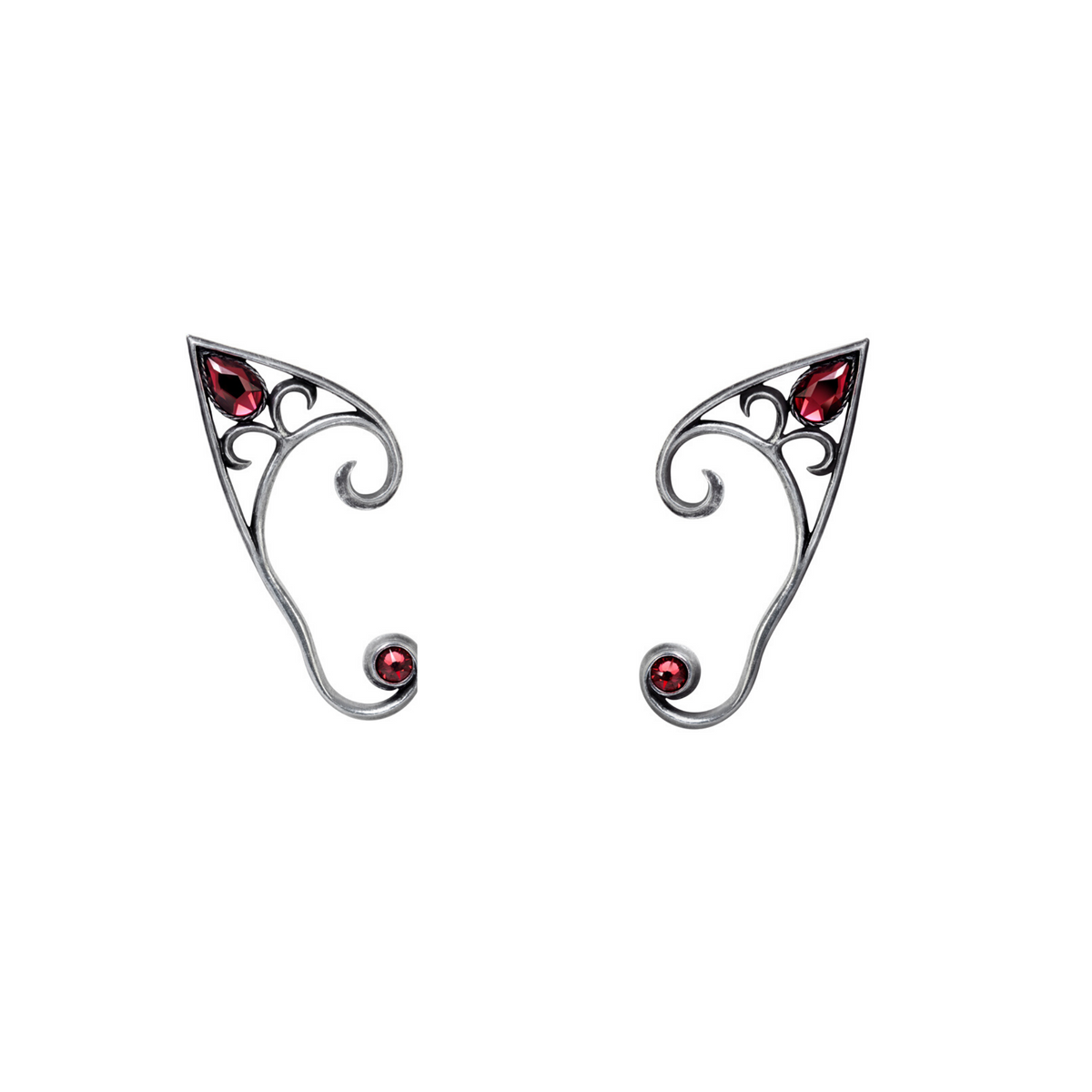 Elven Ear Wrap – Black or Pewter with Red Crystals