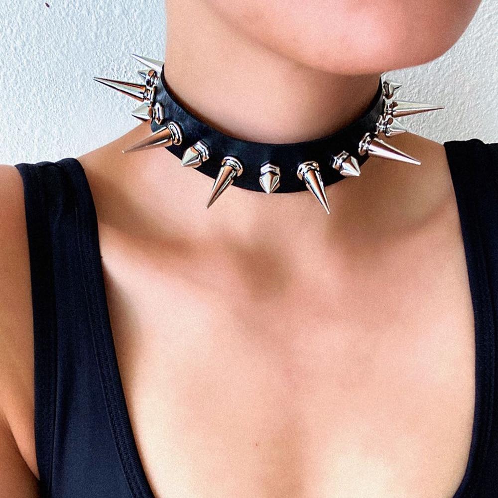 Black Emo Spike Faux Leather Choker