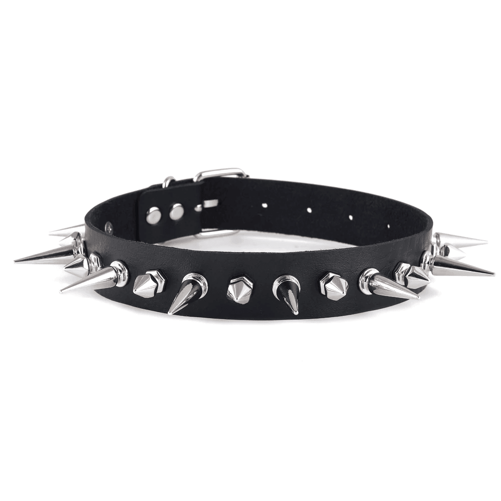 Black Emo Spike Faux Leather Choker