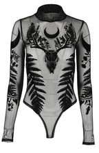 Women's Black Gothic Fern Mesh Bodysuit – XS–3XL