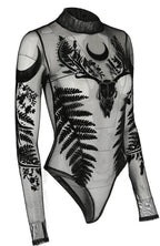 Women's Black Gothic Fern Mesh Bodysuit – XS–3XL