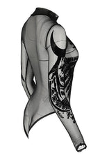 Women's Black Gothic Fern Mesh Bodysuit – XS–3XL