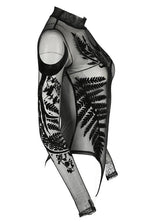 Women's Black Gothic Fern Mesh Bodysuit – XS–3XL
