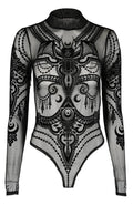 Women's Black Bejewelled Bat Mesh Bodysuit – XS–3XL