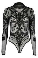Women's Black Bejewelled Bat Mesh Bodysuit – XS–3XL