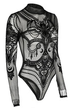 Women's Black Bejewelled Bat Mesh Bodysuit – XS–3XL