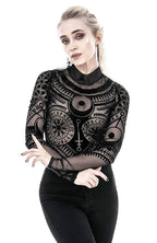 Women's Black Runic Mesh Bodysuit – XS–3XL