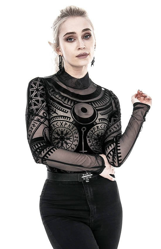 Women's Black Runic Mesh Bodysuit – XS–3XL