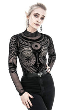 Women's Black Runic Mesh Bodysuit – XS–3XL