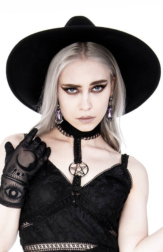 Black Gothic Wide-Brim Witch Hat – 57 & 58cm