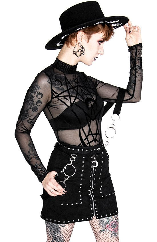 Women's Black Moon Child Mesh Bodysuit – XS–3XL