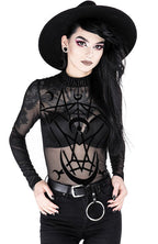 Women's Black Moon Child Mesh Bodysuit – XS–3XL