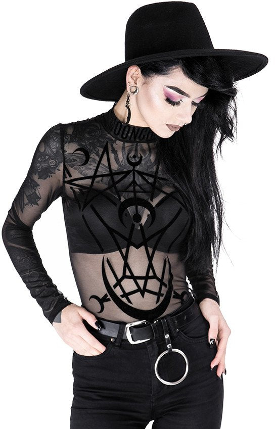 Women's Black Moon Child Mesh Bodysuit – XS–3XL