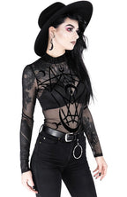 Women's Black Moon Child Mesh Bodysuit – XS–3XL