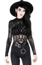 Women's Black Moon Child Mesh Bodysuit – XS–3XL