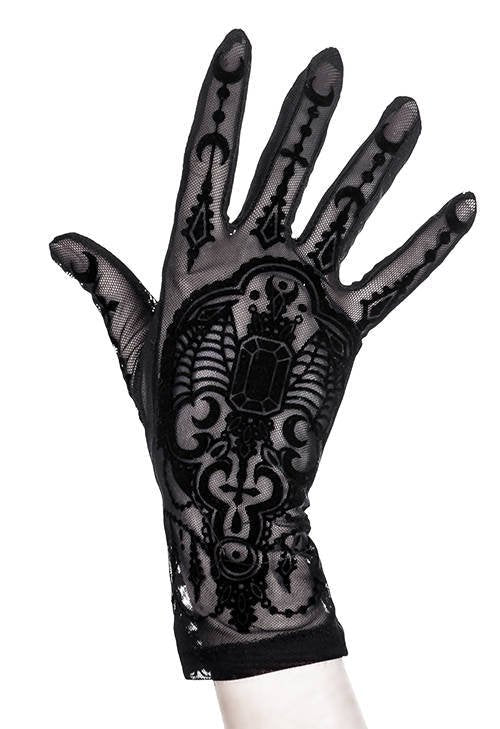 Women's Gothic Bejewelled Bat Mesh Gloves – 28cm