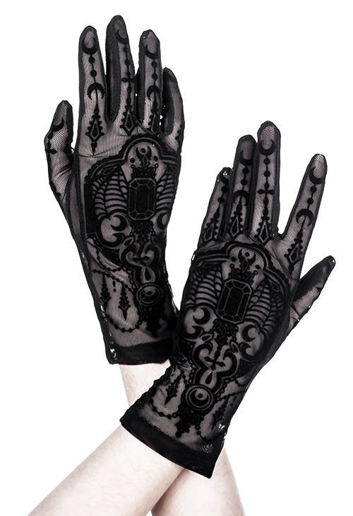 Women's Gothic Bejewelled Bat Mesh Gloves – 28cm