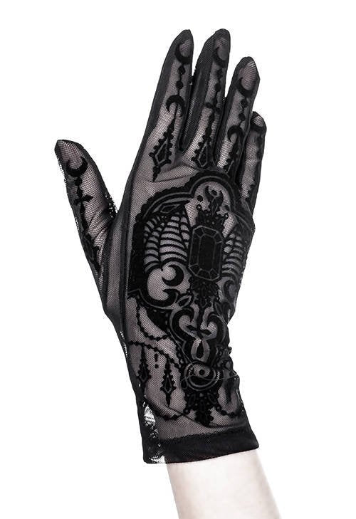Women's Gothic Bejewelled Bat Mesh Gloves – 28cm