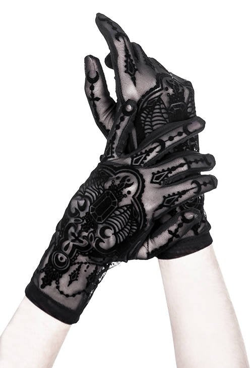 Women's Gothic Bejewelled Bat Mesh Gloves – 28cm