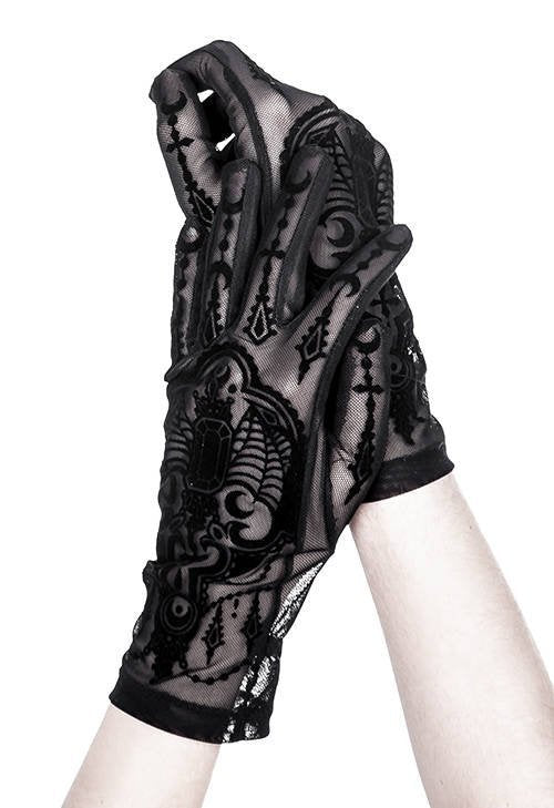 Women's Gothic Bejewelled Bat Mesh Gloves – 28cm