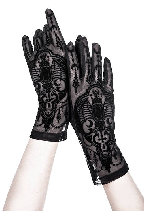 Women's Gothic Bejewelled Bat Mesh Gloves – 28cm