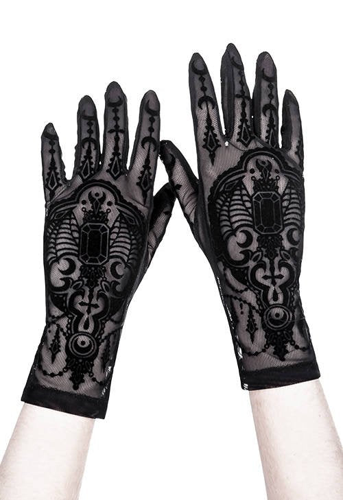 Women's Gothic Bejewelled Bat Mesh Gloves – 28cm