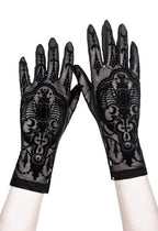 Women's Gothic Bejewelled Bat Mesh Gloves – 28cm