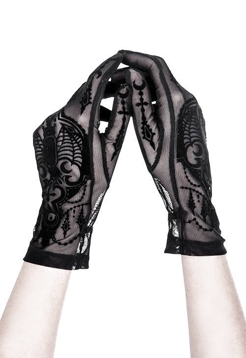 Women's Gothic Bejewelled Bat Mesh Gloves – 28cm