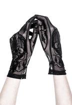 Women's Gothic Bejewelled Bat Mesh Gloves – 28cm
