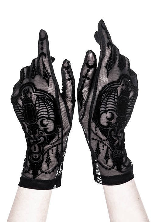 Women's Gothic Bejewelled Bat Mesh Gloves – 28cm