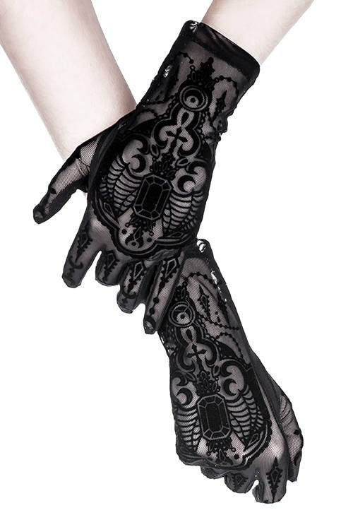 Women's Gothic Bejewelled Bat Mesh Gloves – 28cm