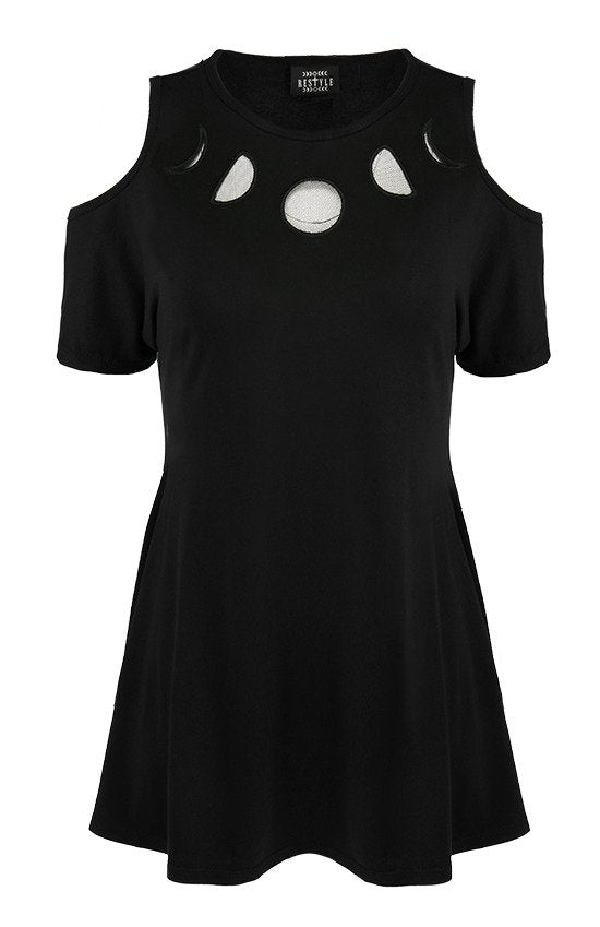 Women's Black Moon Phases Cutout Dress – S–3XL