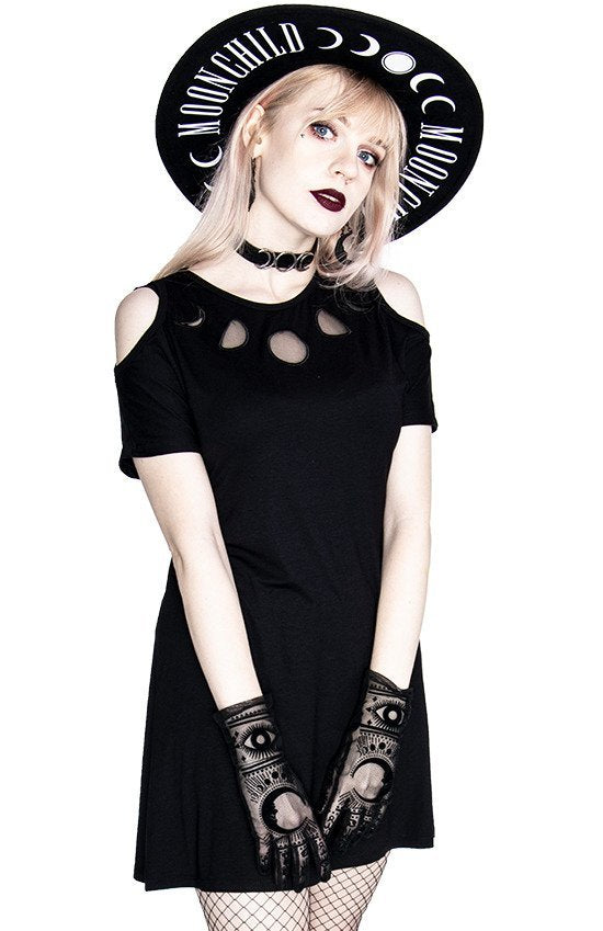 Women's Black Moon Phases Cutout Dress – S–3XL
