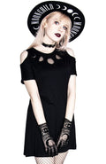Women's Black Moon Phases Cutout Dress – S–3XL