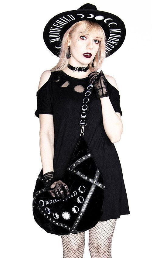 Women's Black Moon Phases Cutout Dress – S–3XL