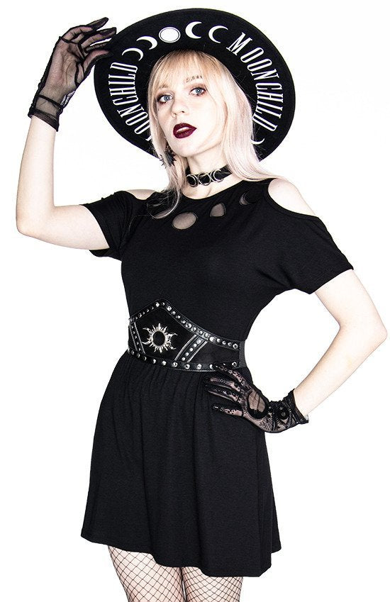 Women's Black Moon Phases Cutout Dress – S–3XL