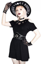 Women's Black Moon Phases Cutout Dress – S–3XL