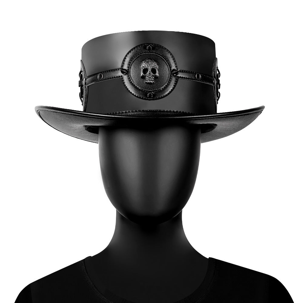 Gothic Plague Doctor Skull Hat – Black Faux Leather