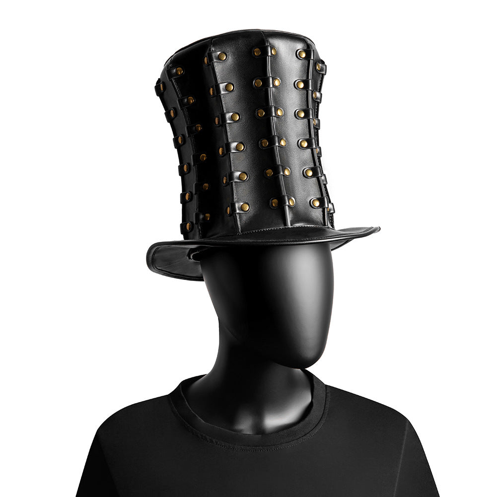 Gothic Steampunk Top Hat – Faux Leather with Gold Rivets
