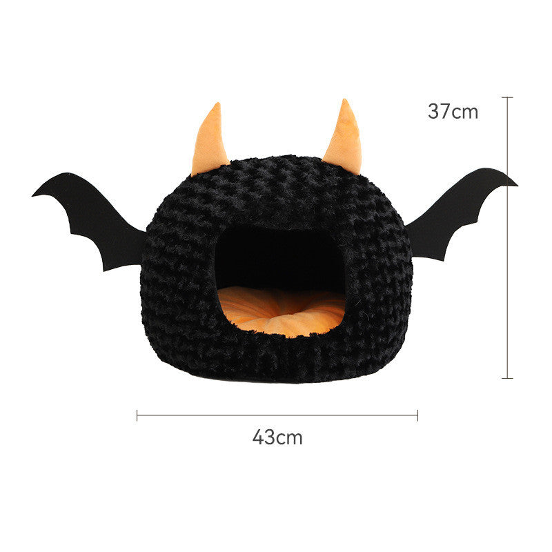 Black & Orange Bat House Pet Bed – 43 cm