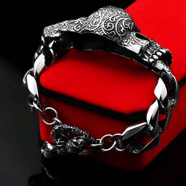 Men's Gothic Red-Eye Skull Bracelet – Stainless Steel