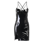 Women's Gothic PU Leather Mini Dress
