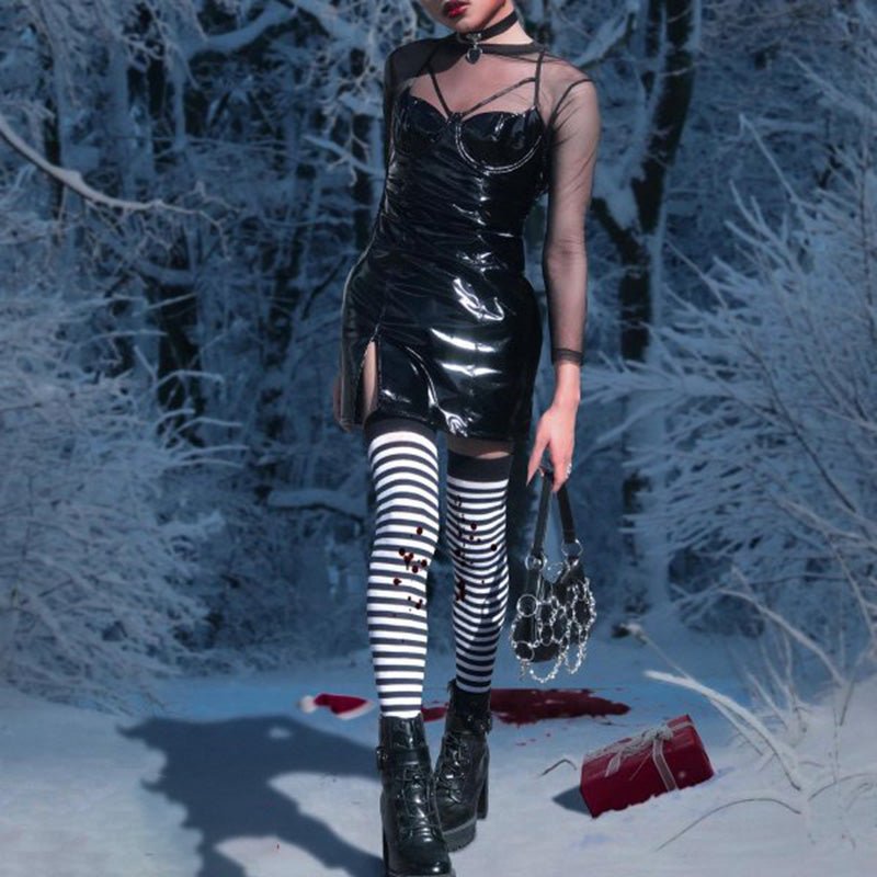 Women's Gothic PU Leather Mini Dress