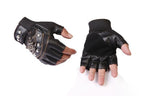 Gothic Skull Fingerless Biker Gloves – Black, Red & Blue