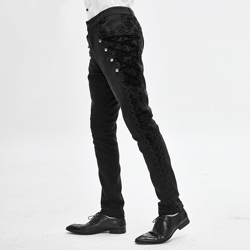 Men's Gothic Vampire Slim Trousers – Velvet Lace Panels