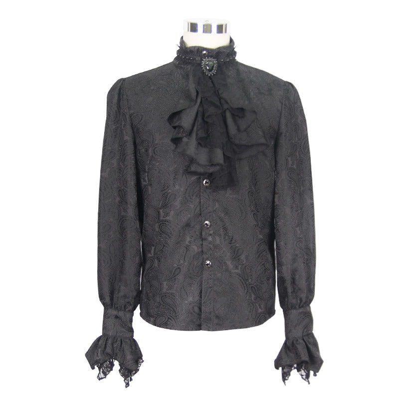 Men's Gothic Vampire Shirt with Ruffled Cuffs & Jabot – S–4XL