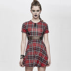 Women's Red Tartan Chain Mini Dress – XS–4XL