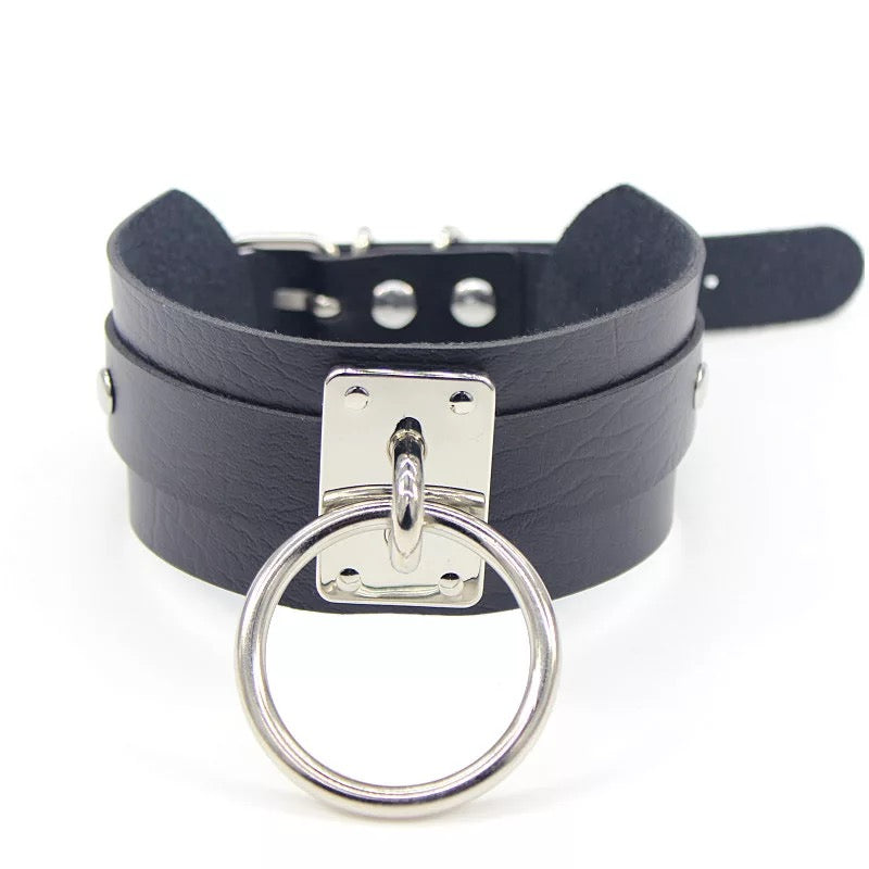 Black O-Ring Faux Leather Choker – 29–37cm